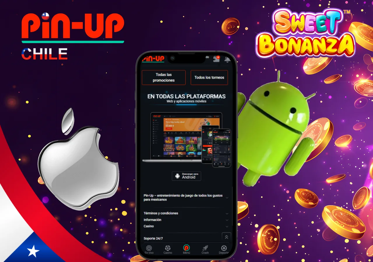 Aplicación móvil de Pin-Up con Sweet Bonanza disponible para Android y iOS