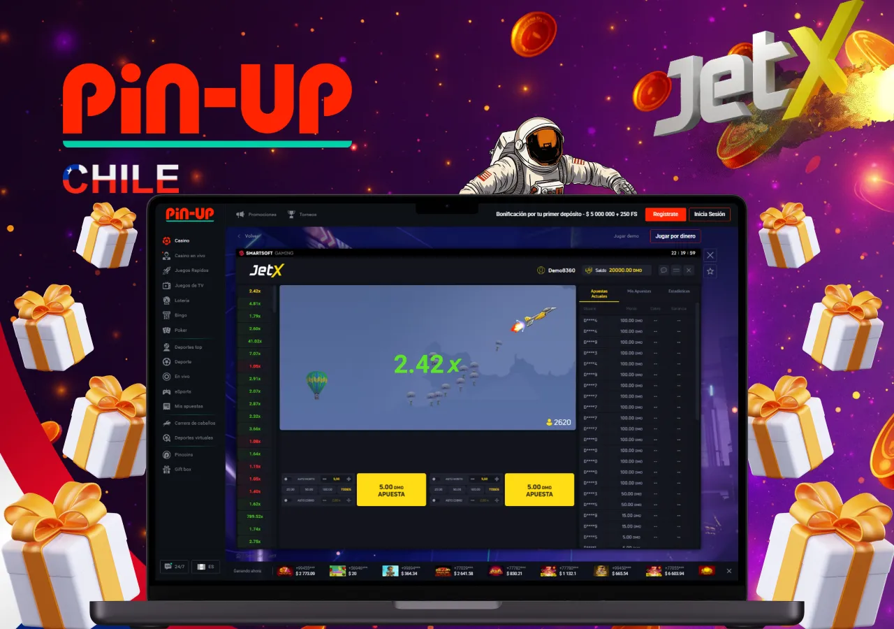 Juego JetX en el casino Pin-Up Chile con apuestas en vivo y bonificaciones exclusivas.