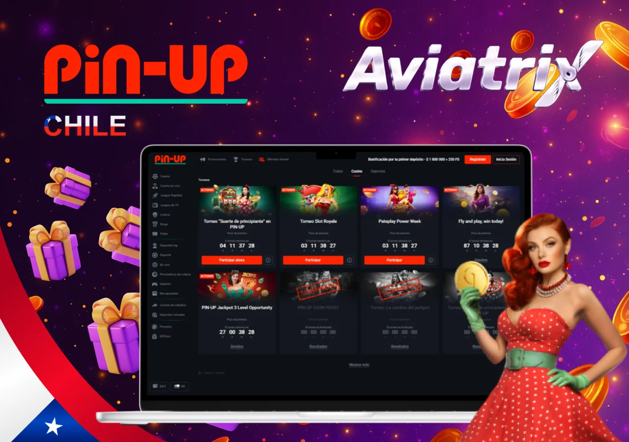 Bonos exclusivos de Aviatrix en Pin-Up Chile presentados en la sección de torneos y promociones